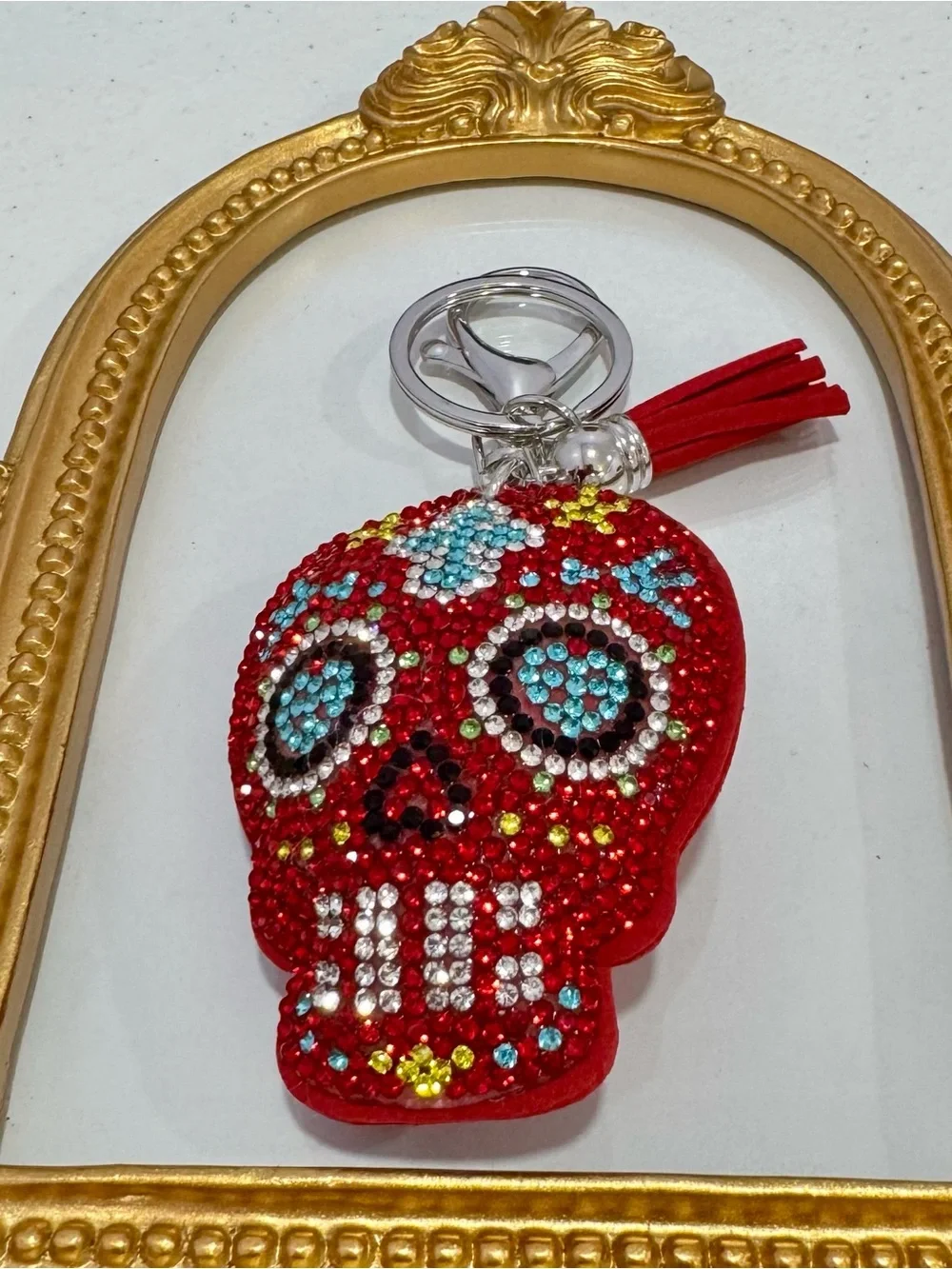 New Red Crystal Skull Keychain with Tassel